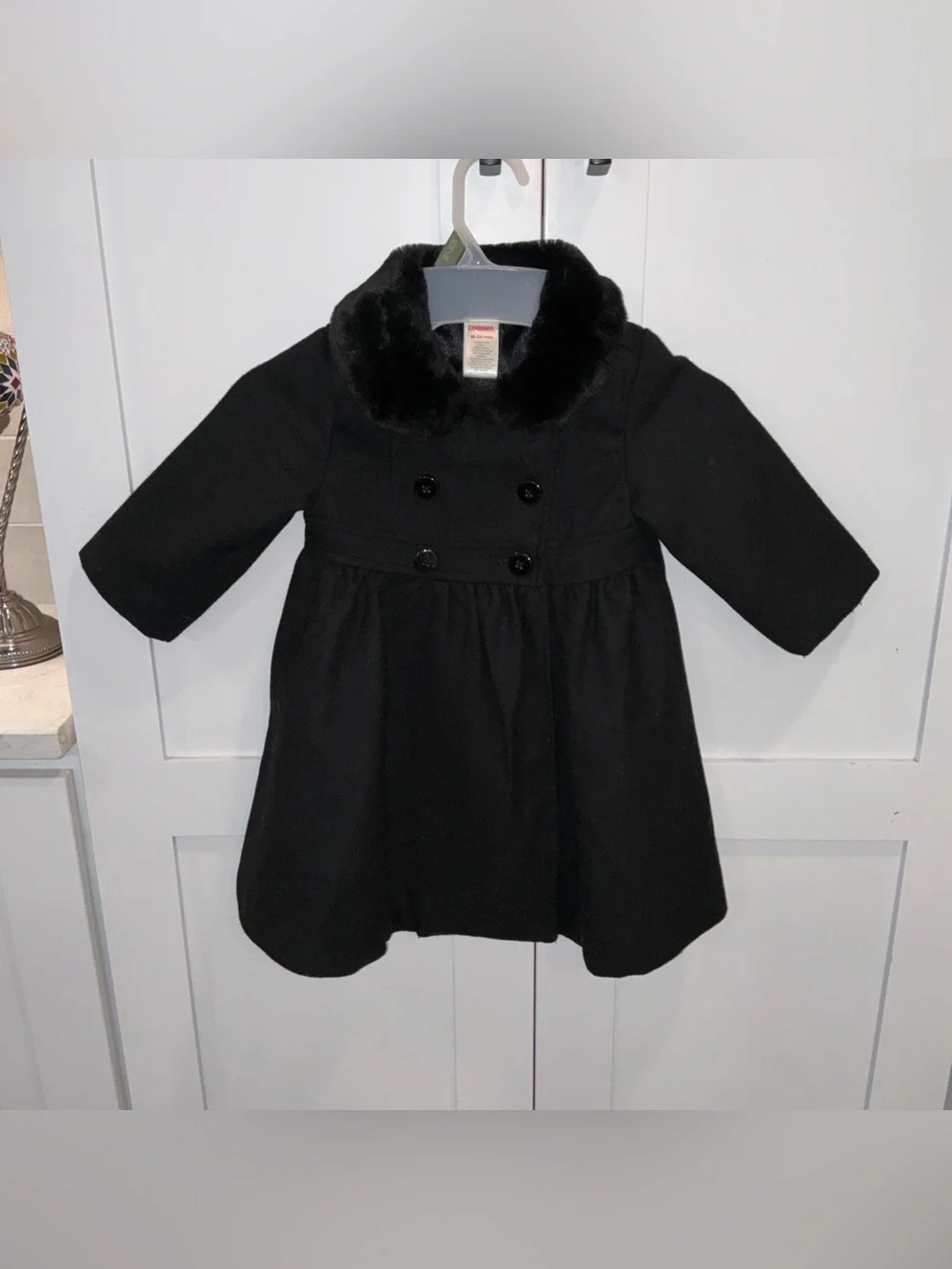 Gymboree Faux Fur black collar wool blend winter baby girl 18-24 mos Lined coat